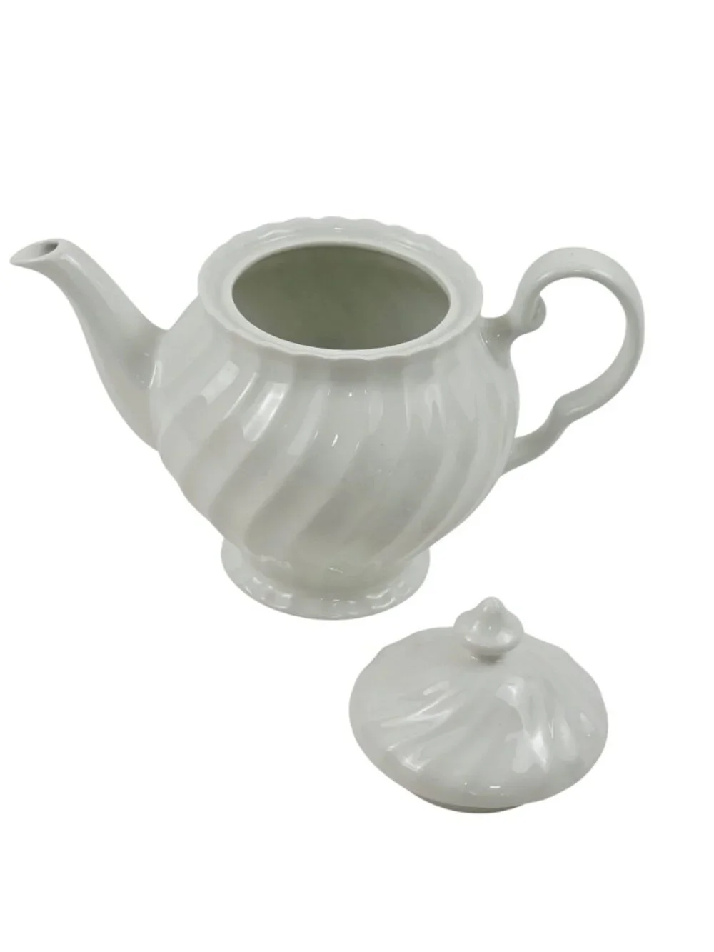 Johnson Brothers Regency Teapot White Swirl Design Lidded England Vintage